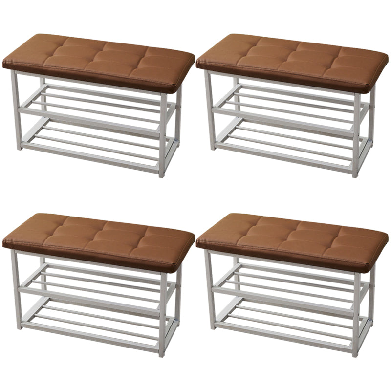 Contemporary Ottoman Faux Leather Upholstered Tufted Rectangle Ottoman with Bottom Rack