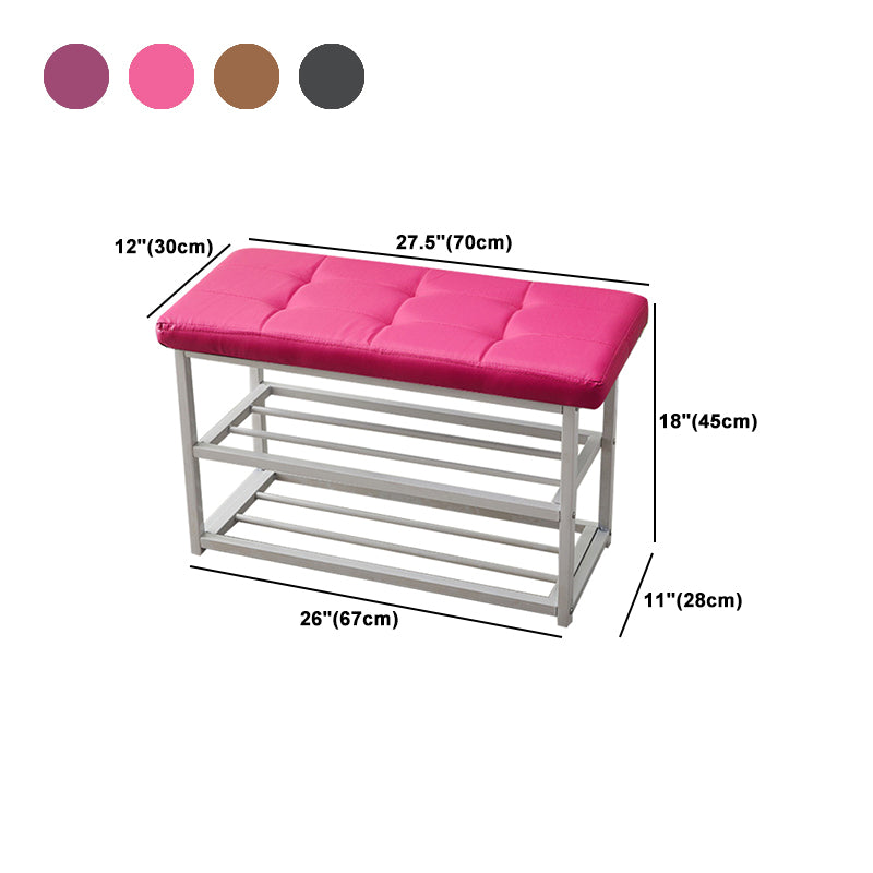 Contemporary Ottoman Faux Leather Upholstered Tufted Rectangle Ottoman with Bottom Rack