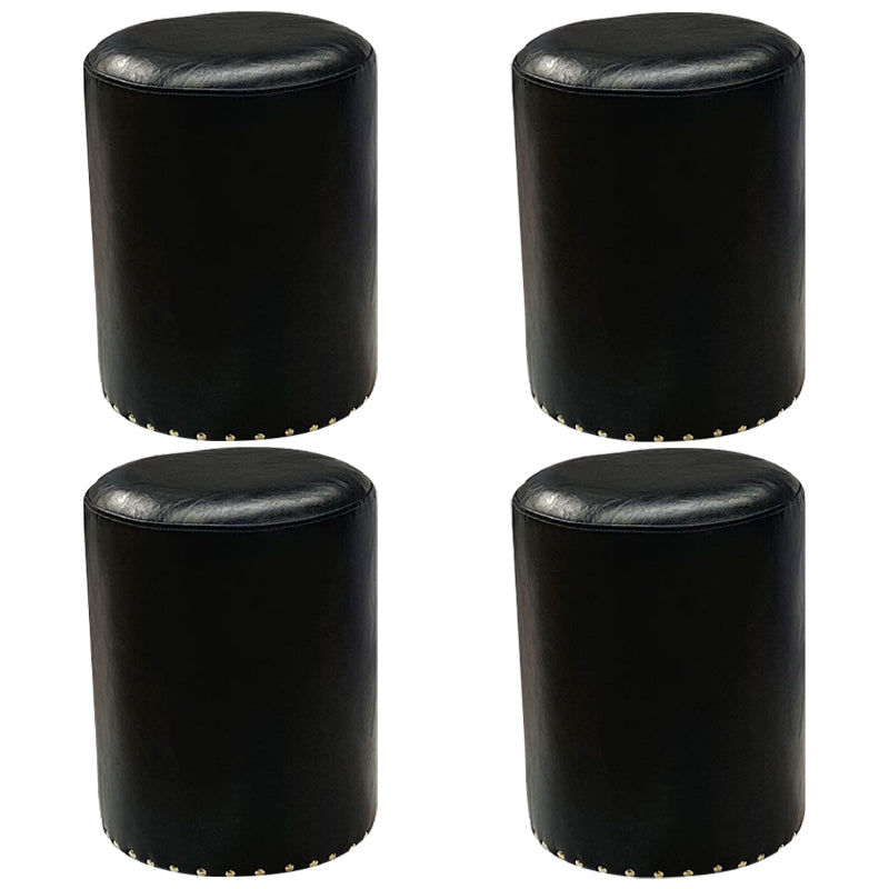 Modern PU Leather Pouf Chair Plain Cylinder Shape Nailhead Trim Sherpa Pouf
