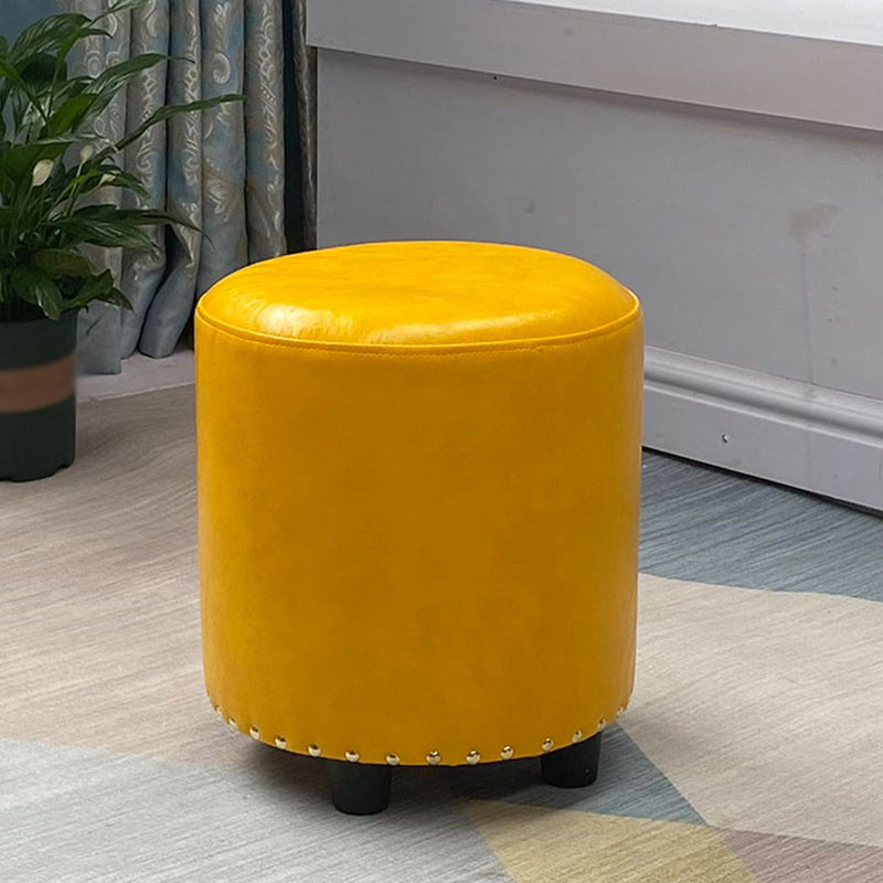 Modern PU Leather Pouf Chair Plain Cylinder Shape Nailhead Trim Sherpa Pouf