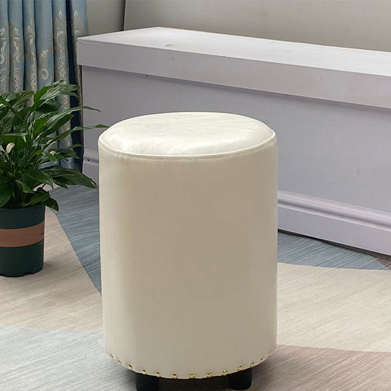 Modern PU Leather Pouf Chair Plain Cylinder Shape Nailhead Trim Sherpa Pouf
