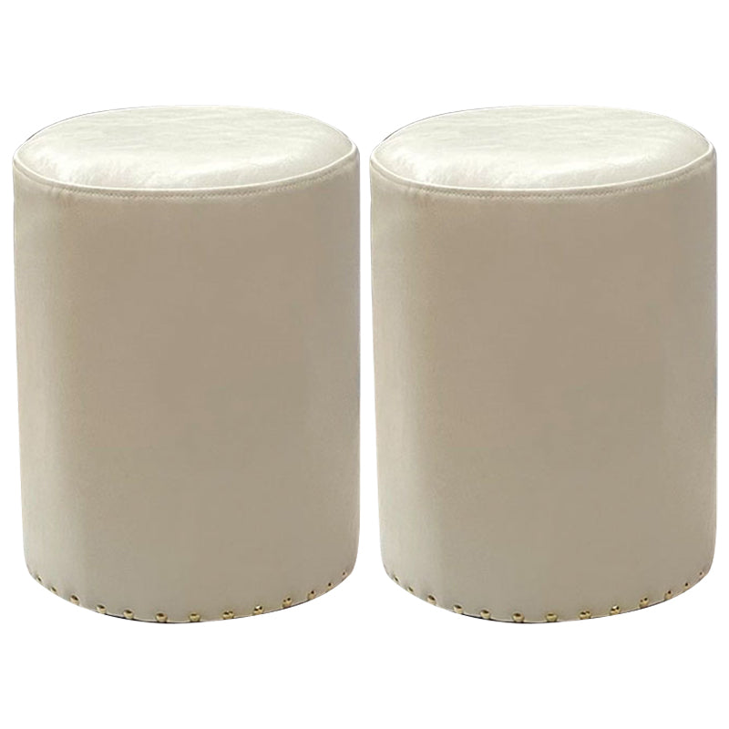 Modern PU Leather Pouf Chair Plain Cylinder Shape Nailhead Trim Sherpa Pouf
