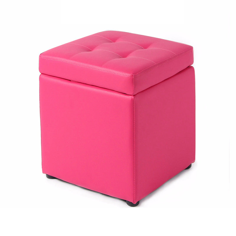 Mid-Century Modern Pouf Ottoman Faux Leather Tufted Square Ottoman with Storage