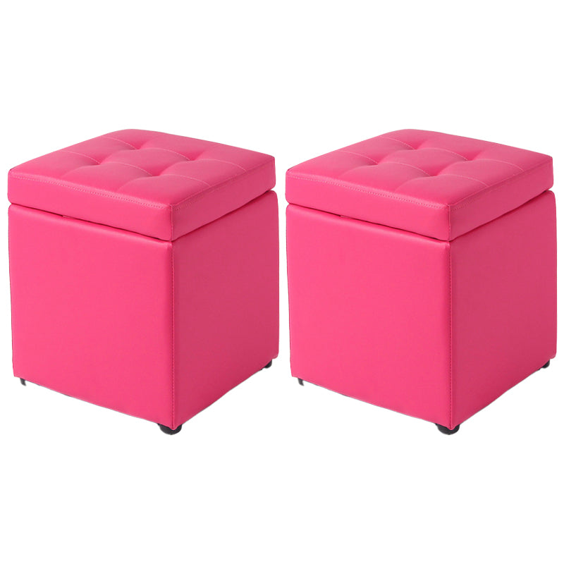 Mid-Century Modern Pouf Ottoman Faux Leather Tufted Square Ottoman with Storage