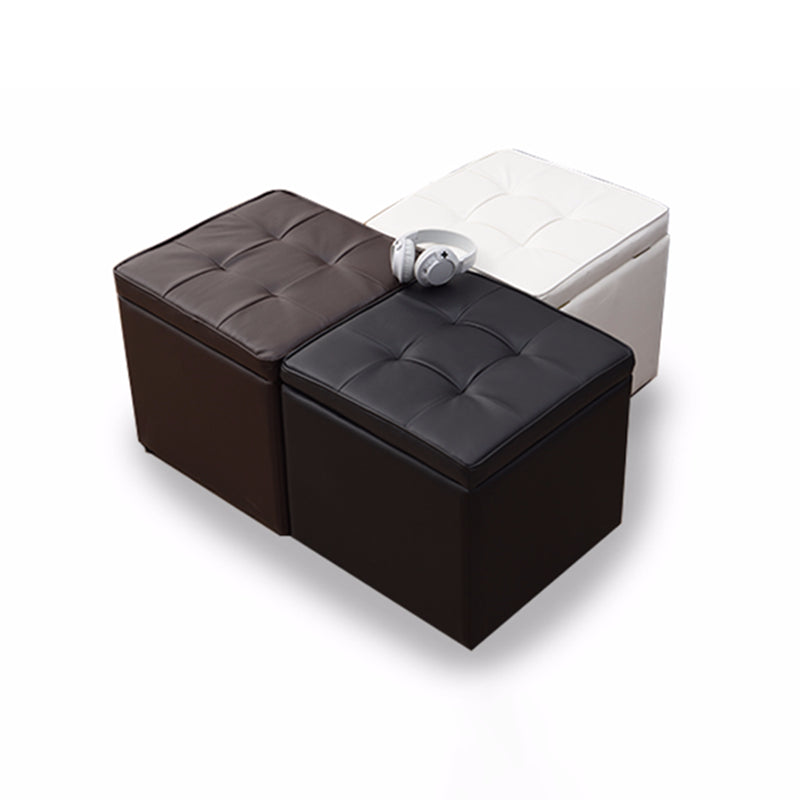 Mid-Century Modern Pouf Ottoman Faux Leather Tufted Square Ottoman with Storage