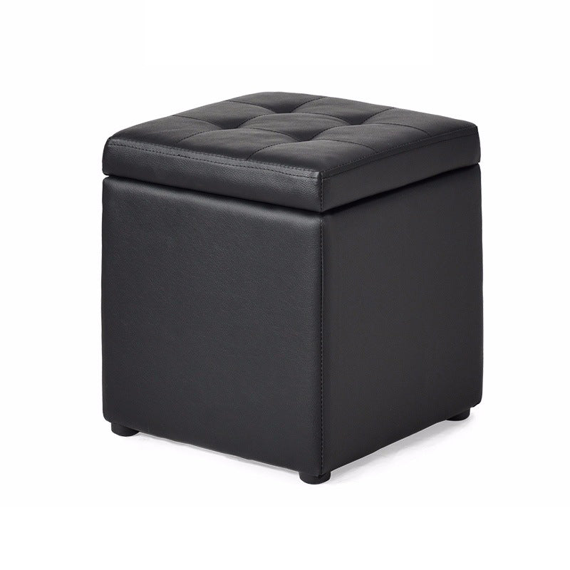 Mid-Century Modern Pouf Ottoman Faux Leather Tufted Square Ottoman with Storage