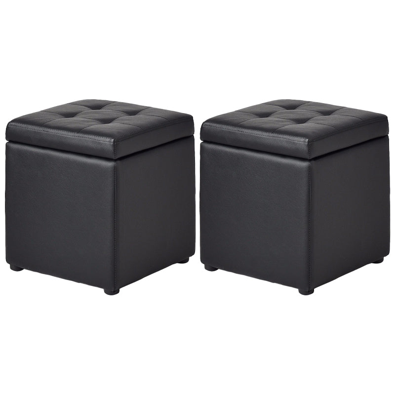 Mid-Century Modern Pouf Ottoman Faux Leather Tufted Square Ottoman with Storage