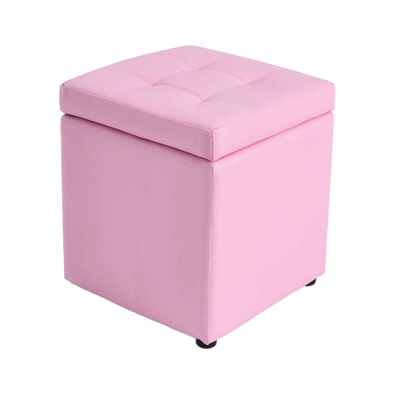 Mid-Century Modern Pouf Ottoman Faux Leather Tufted Square Ottoman with Storage