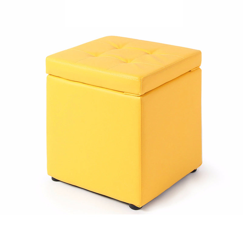 Mid-Century Modern Pouf Ottoman Faux Leather Tufted Square Ottoman with Storage