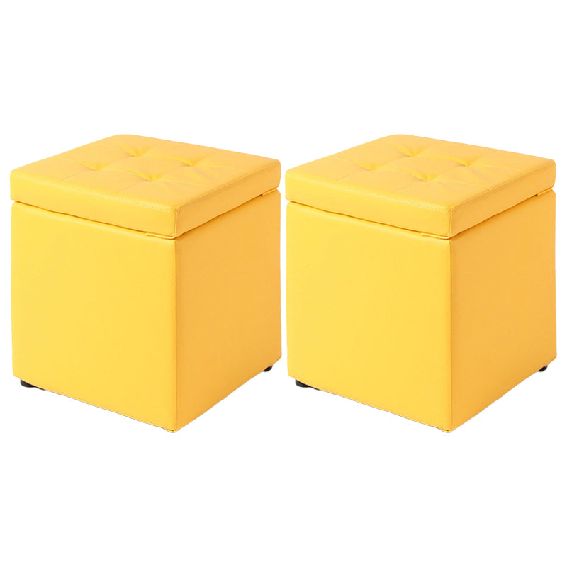 Mid-Century Modern Pouf Ottoman Faux Leather Tufted Square Ottoman with Storage