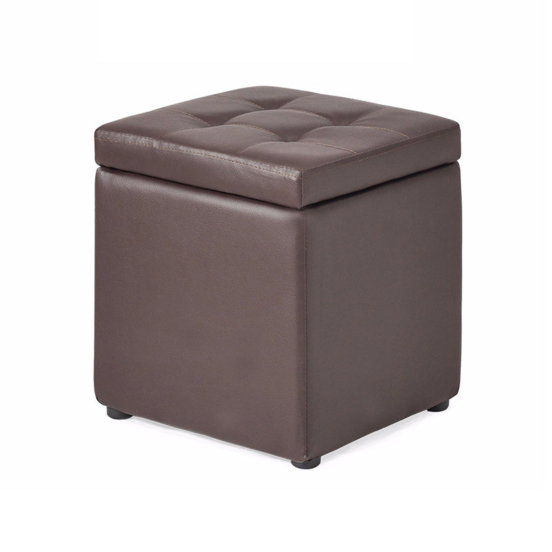 Mid-Century Modern Pouf Ottoman Faux Leather Tufted Square Ottoman with Storage