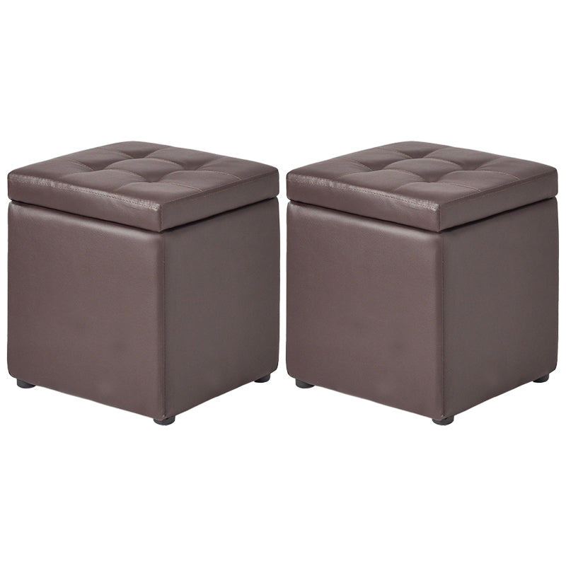 Mid-Century Modern Pouf Ottoman Faux Leather Tufted Square Ottoman with Storage