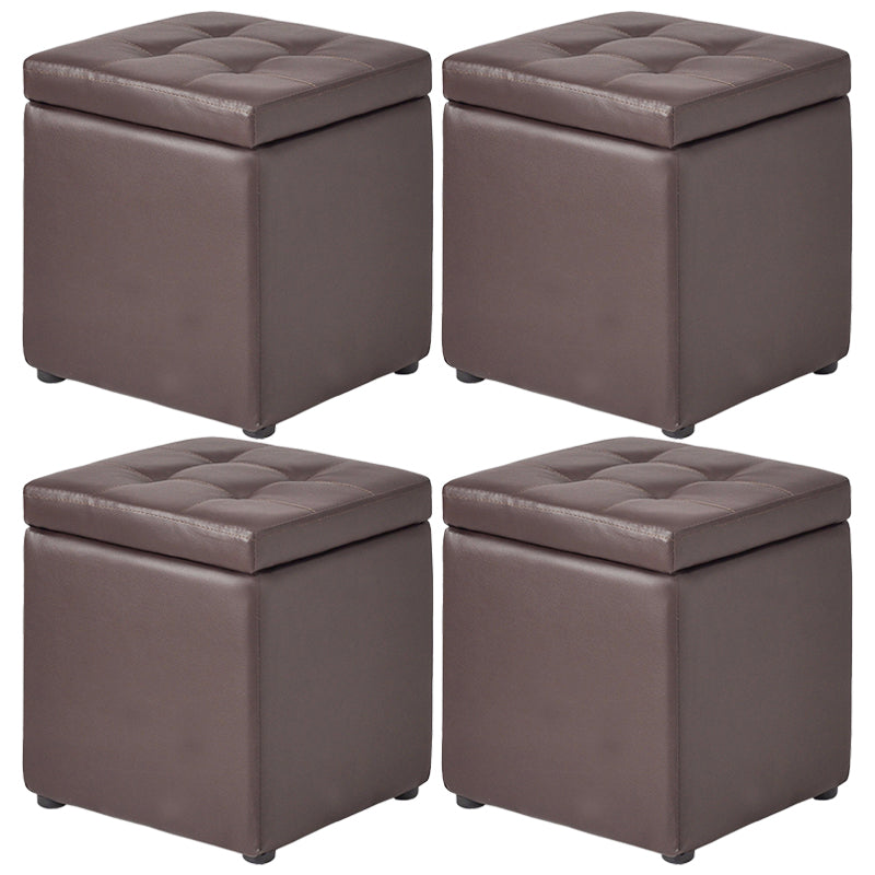 Mid-Century Modern Pouf Ottoman Faux Leather Tufted Square Ottoman with Storage