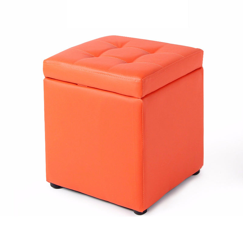 Mid-Century Modern Pouf Ottoman Faux Leather Tufted Square Ottoman with Storage