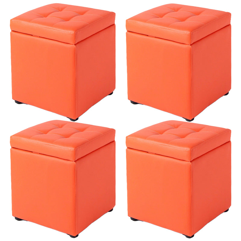 Mid-Century Modern Pouf Ottoman Faux Leather Tufted Square Ottoman with Storage