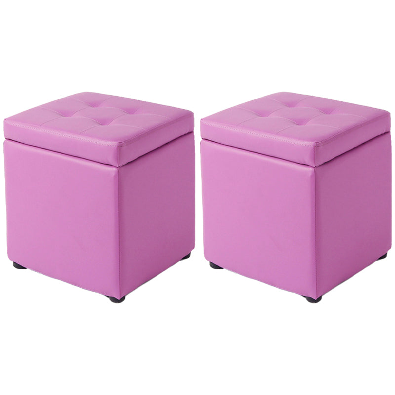 Mid-Century Modern Pouf Ottoman Faux Leather Tufted Square Ottoman with Storage