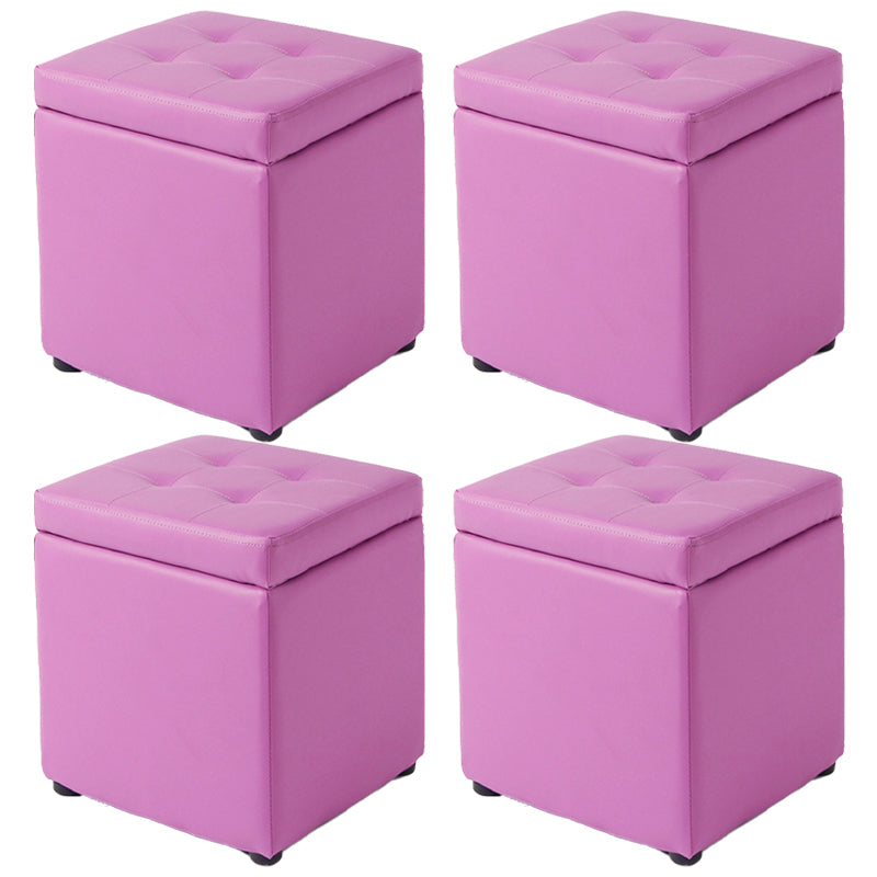 Mid-Century Modern Pouf Ottoman Faux Leather Tufted Square Ottoman with Storage