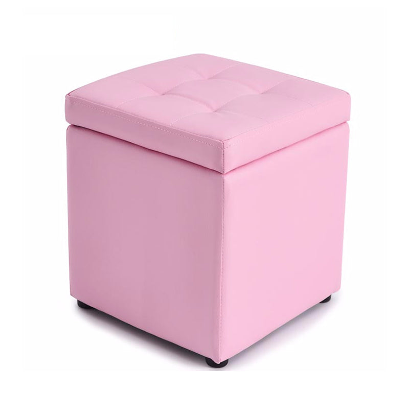 Mid-Century Modern Pouf Ottoman Faux Leather Tufted Square Ottoman with Storage