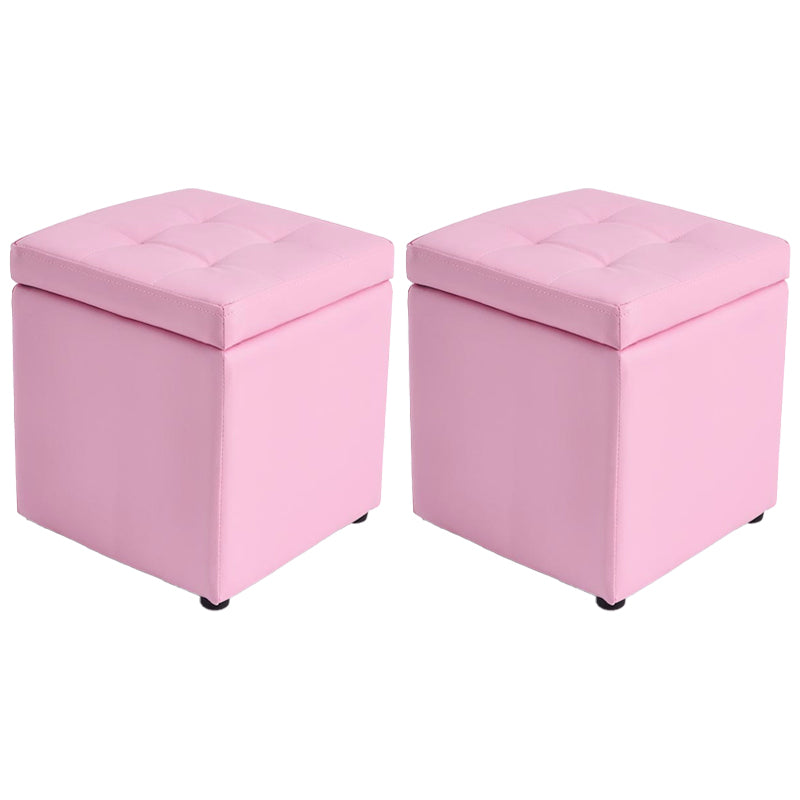 Mid-Century Modern Pouf Ottoman Faux Leather Tufted Square Ottoman with Storage