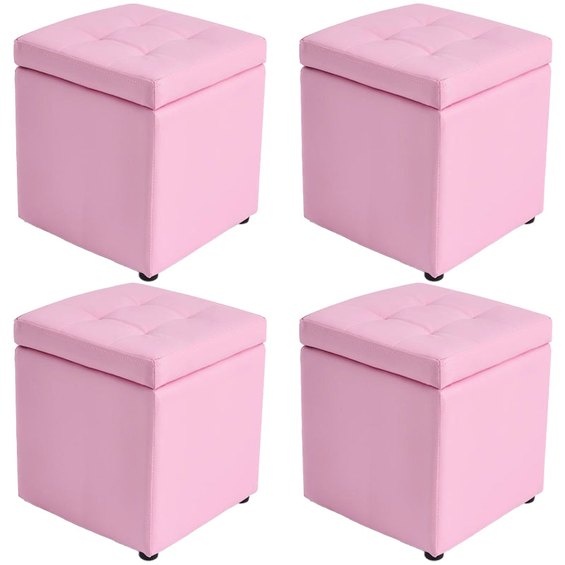 Mid-Century Modern Pouf Ottoman Faux Leather Tufted Square Ottoman with Storage