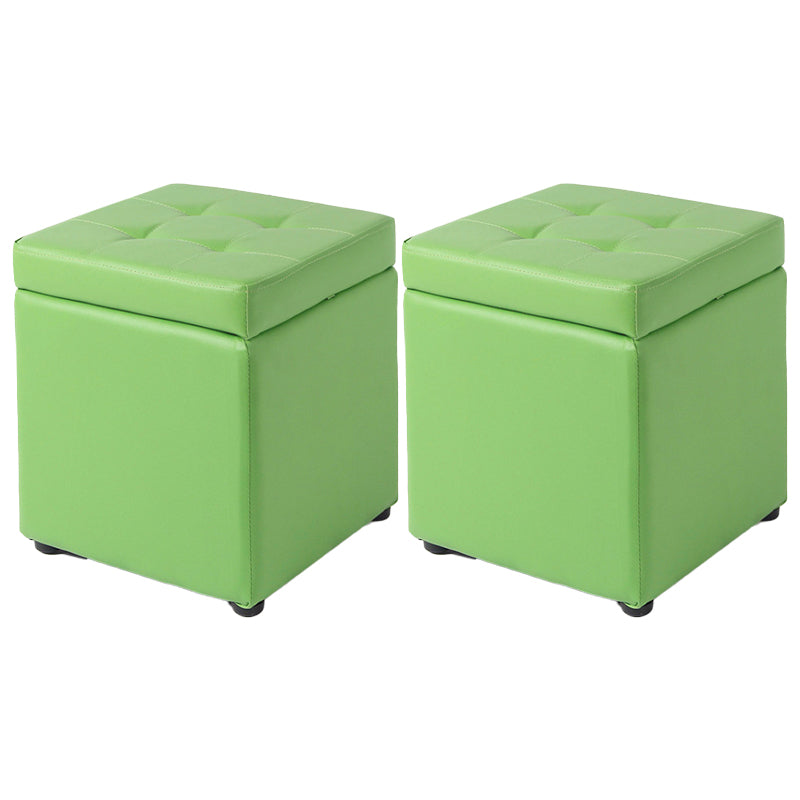 Mid-Century Modern Pouf Ottoman Faux Leather Tufted Square Ottoman with Storage