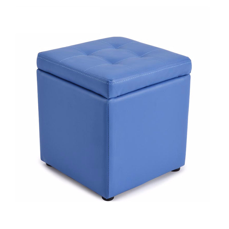 Mid-Century Modern Pouf Ottoman Faux Leather Tufted Square Ottoman with Storage