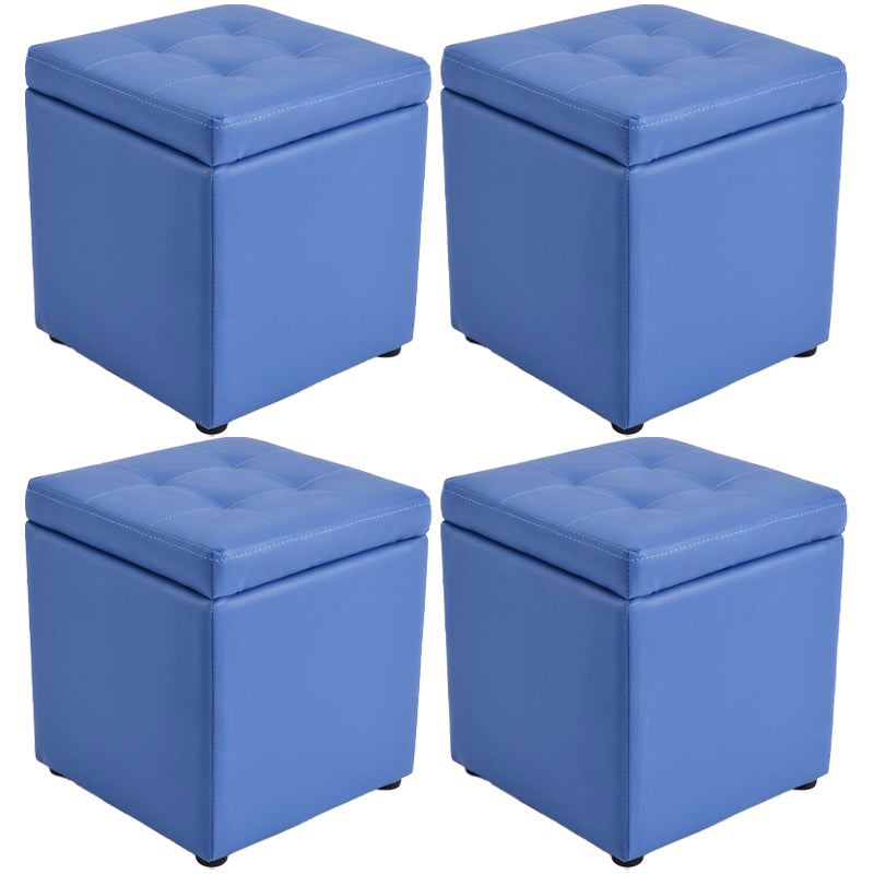 Mid-Century Modern Pouf Ottoman Faux Leather Tufted Square Ottoman with Storage