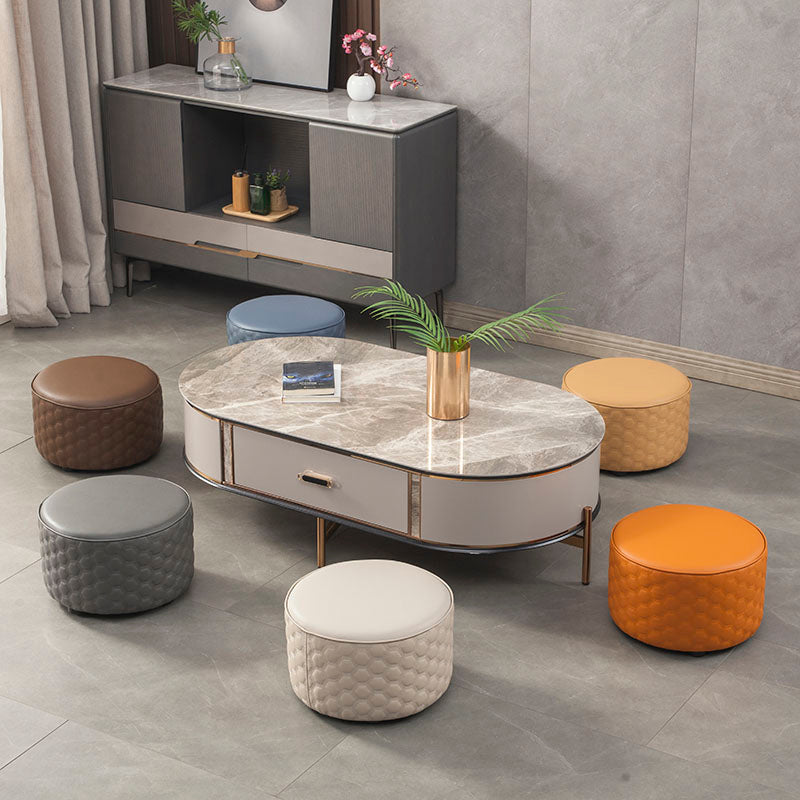 Stylish PU Ottoman Solid Color Water Resistant Round Footstool Ottoman