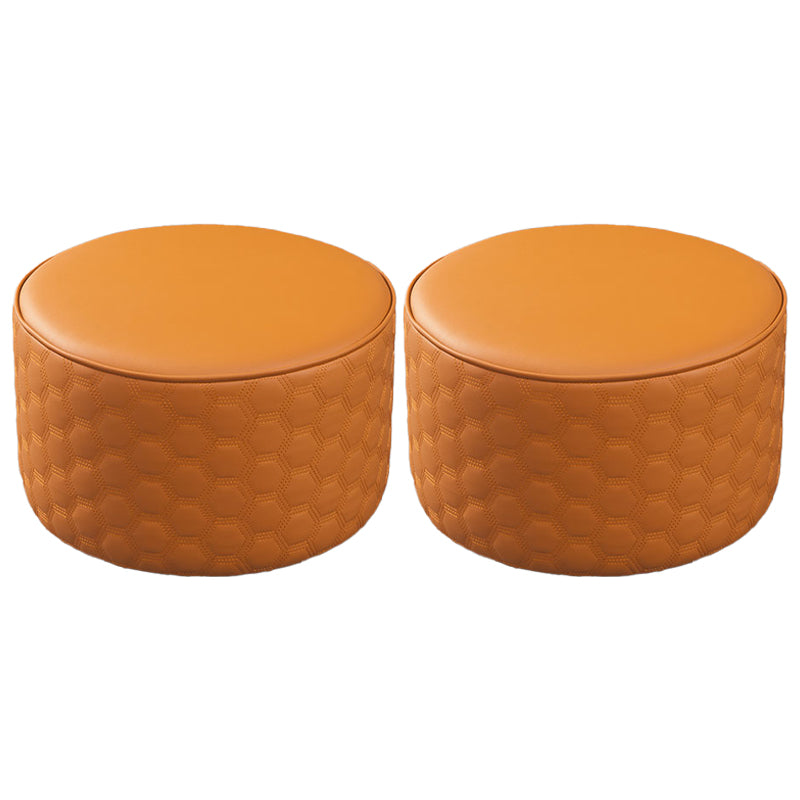 Stylish PU Ottoman Solid Color Water Resistant Round Footstool Ottoman