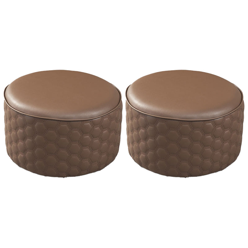 Stylish PU Ottoman Solid Color Water Resistant Round Footstool Ottoman