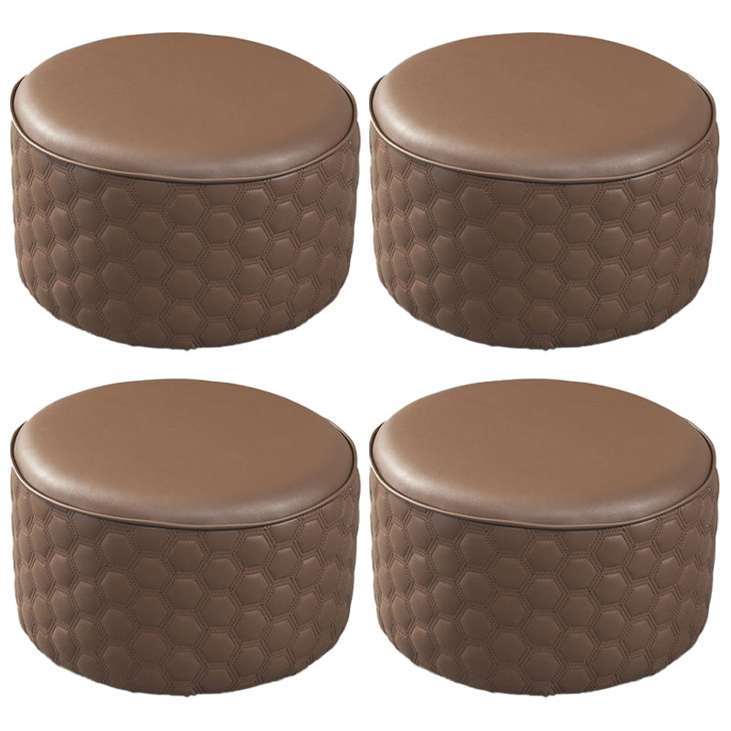 Stylish PU Ottoman Solid Color Water Resistant Round Footstool Ottoman