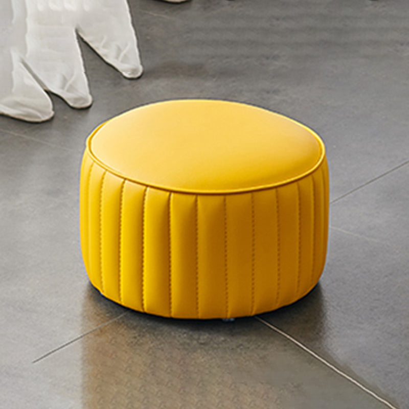 Modern Water Resistant Pouf Pure Color Round Leather Indoor Pouf