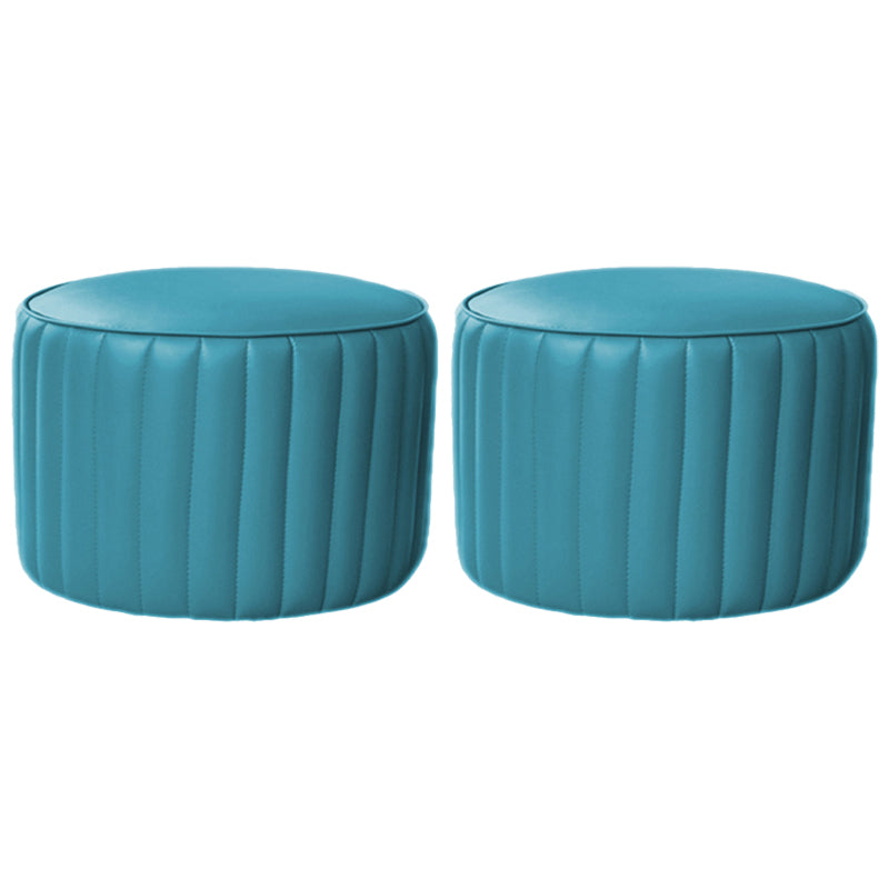 Modern Water Resistant Pouf Pure Color Round Leather Indoor Pouf