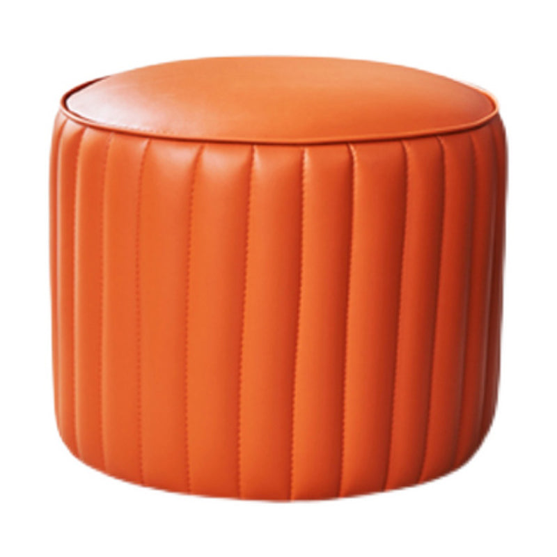 Modern Water Resistant Pouf Pure Color Round Leather Indoor Pouf