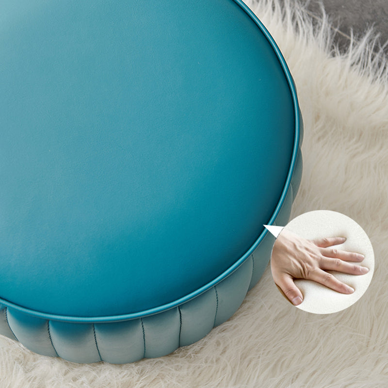 Modern Water Resistant Pouf Pure Color Round Leather Indoor Pouf