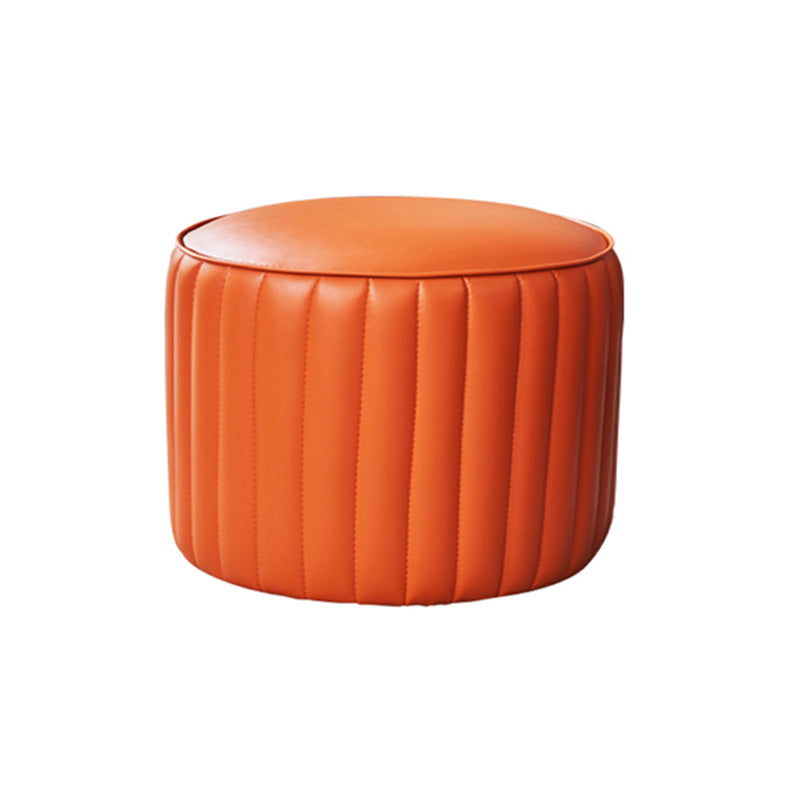 Modern Water Resistant Pouf Pure Color Round Leather Indoor Pouf