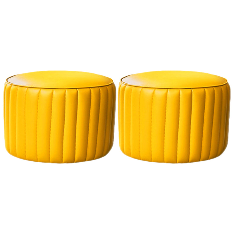 Modern Water Resistant Pouf Pure Color Round Leather Indoor Pouf