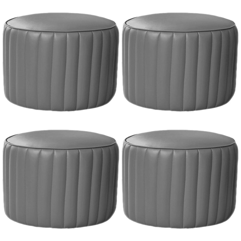 Modern Water Resistant Pouf Pure Color Round Leather Indoor Pouf