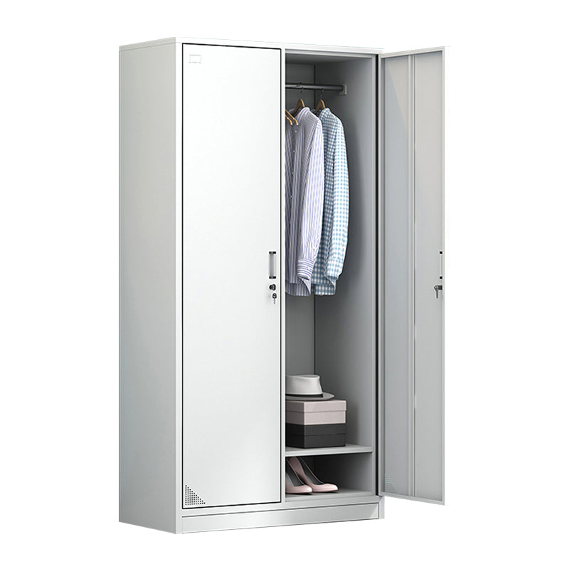 Contemporary Cabinet for Home White Metal Storage Cabinet with Hinged Doors