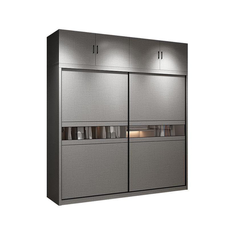 Contemporary Wooden Wardrobe Gray Colour Wardrobe Closet with Sliding Door