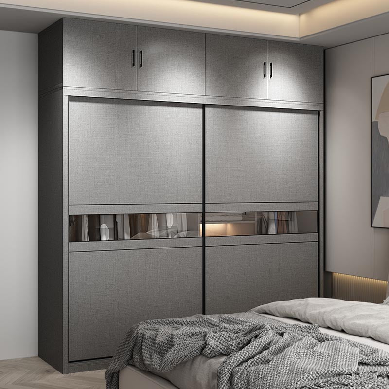 Contemporary Wooden Wardrobe Gray Colour Wardrobe Closet with Sliding Door