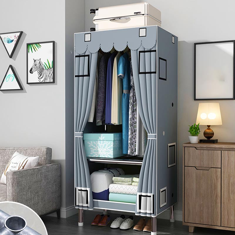 Contemporary Style Wardrobe Steel Cloth Rod Included Wardrobe Closet with Door