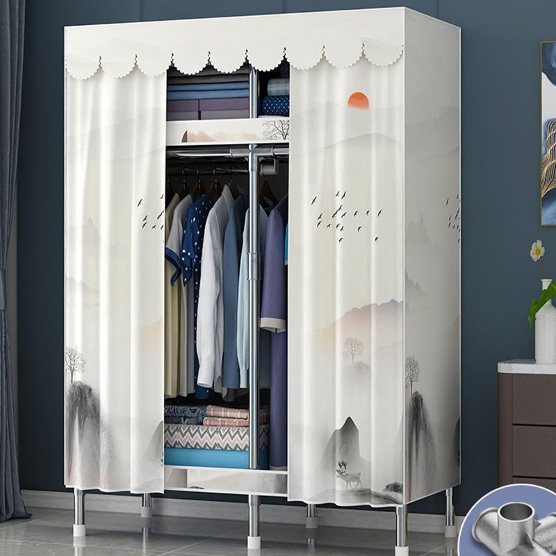 Contemporary Style Wardrobe Steel Cloth Rod Included Wardrobe Closet with Door