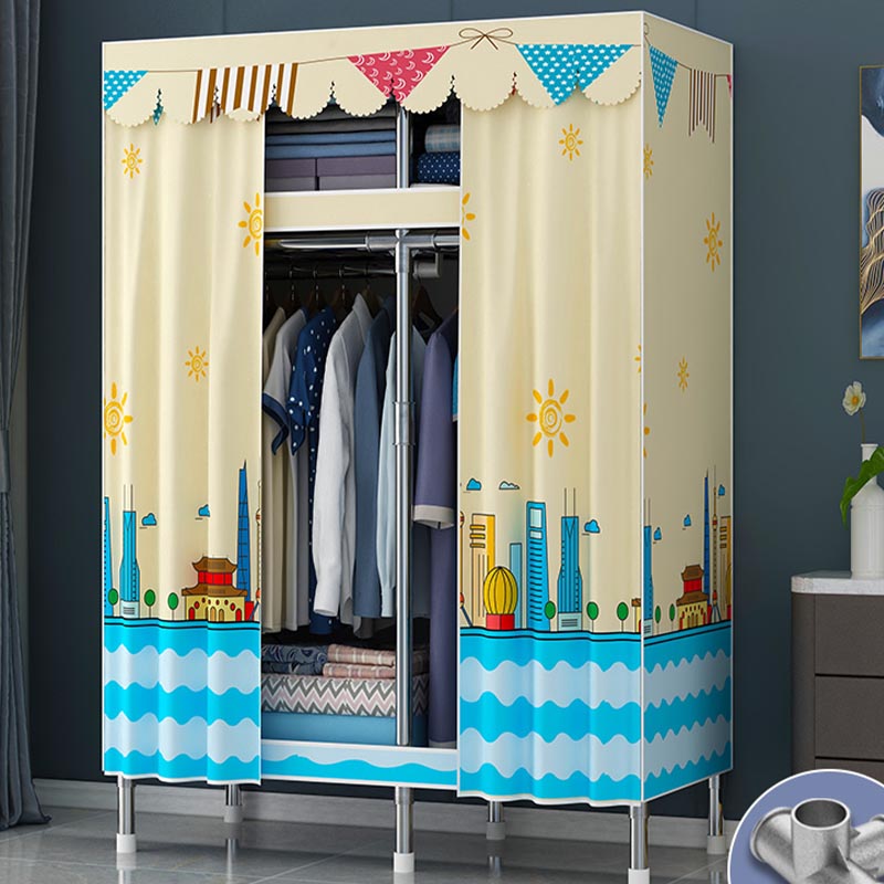 Contemporary Style Wardrobe Steel Cloth Rod Included Wardrobe Closet with Door