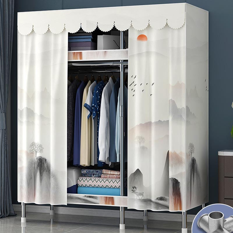 Contemporary Style Wardrobe Steel Cloth Rod Included Wardrobe Closet with Door