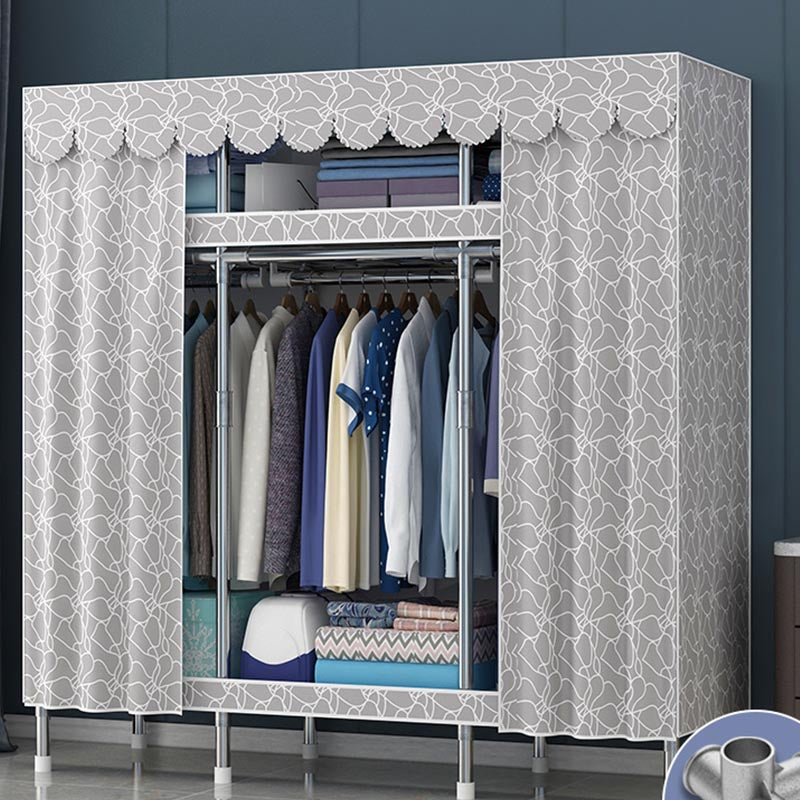 Contemporary Style Wardrobe Steel Cloth Rod Included Wardrobe Closet with Door