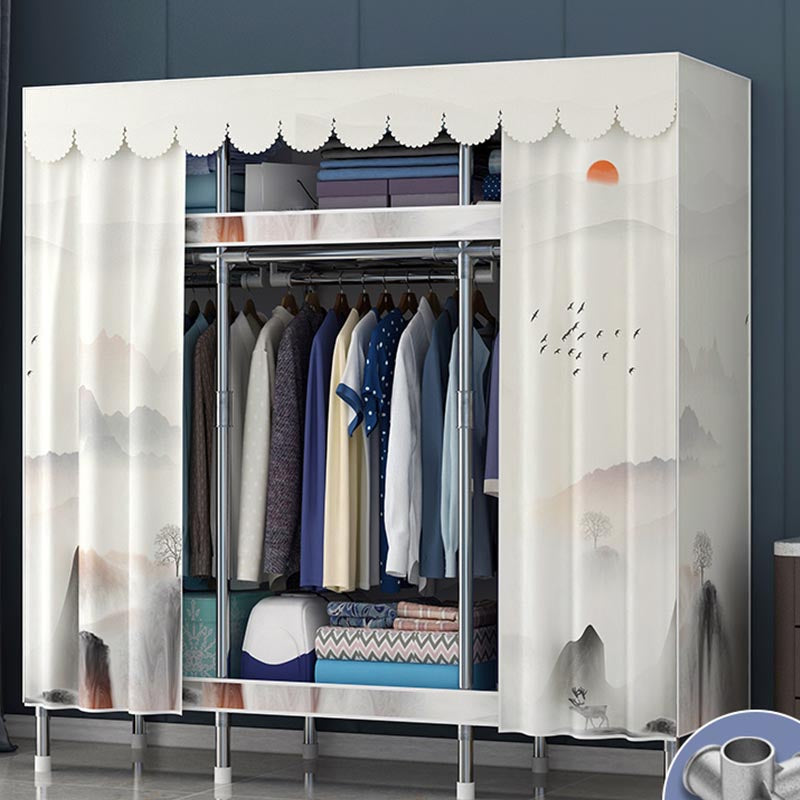 Contemporary Style Wardrobe Steel Cloth Rod Included Wardrobe Closet with Door
