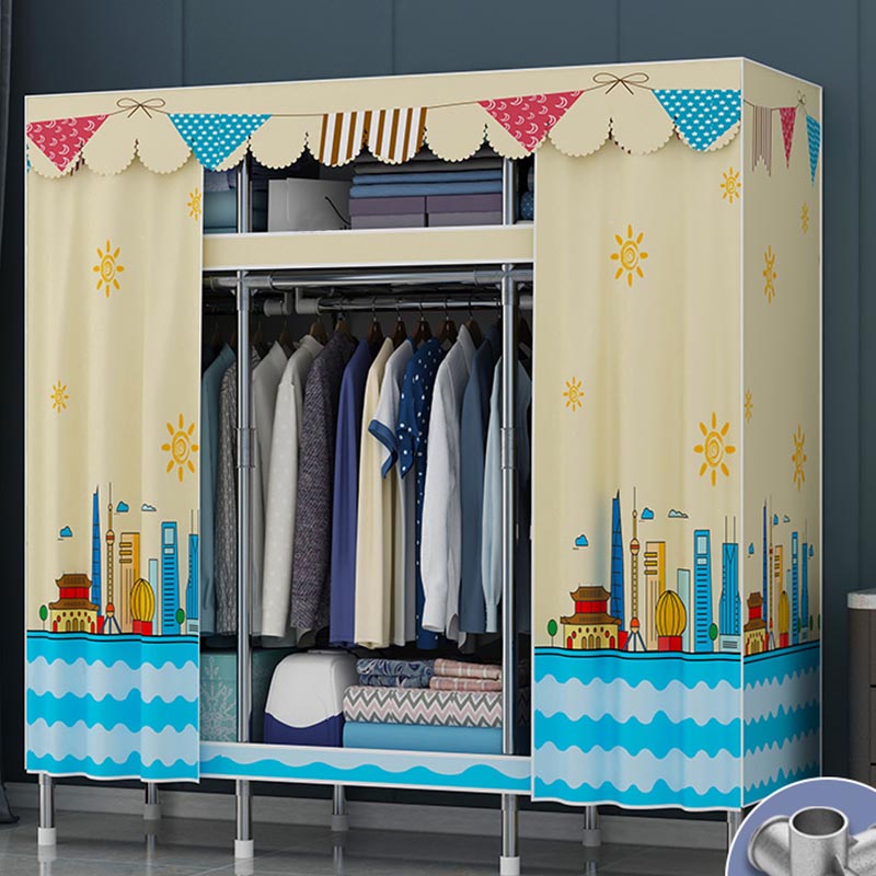 Contemporary Style Wardrobe Steel Cloth Rod Included Wardrobe Closet with Door