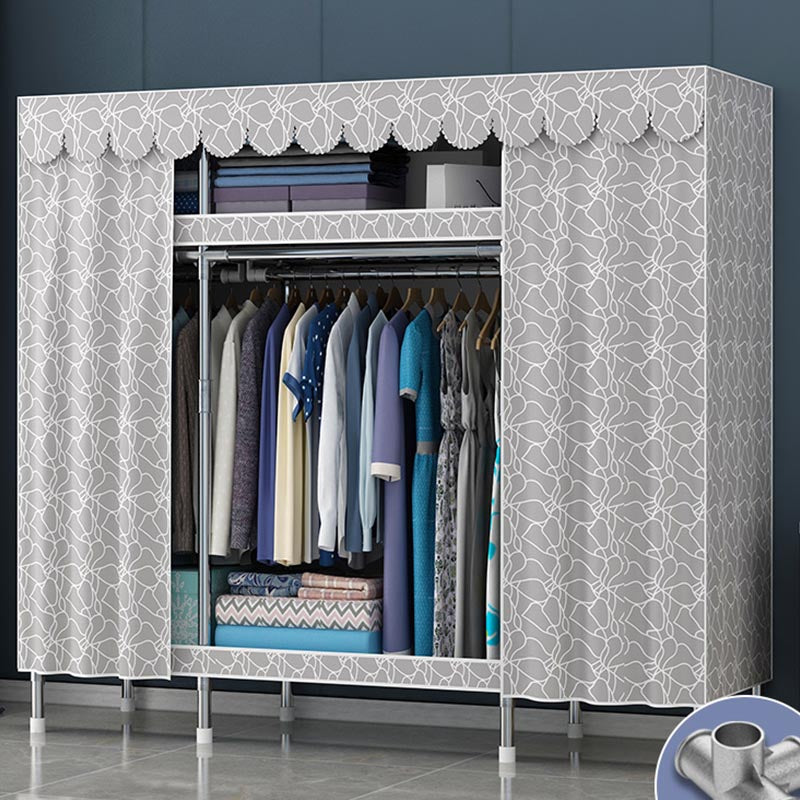 Contemporary Style Wardrobe Steel Cloth Rod Included Wardrobe Closet with Door
