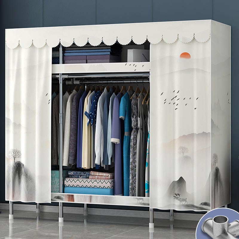 Contemporary Style Wardrobe Steel Cloth Rod Included Wardrobe Closet with Door